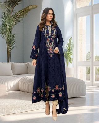 Dealbazaars Corporation Georgette Dyed, Embroidered, Embellished, Self Design Salwar Suit Material