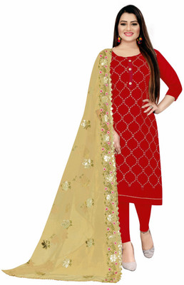 HERE&NOW Chanderi Embroidered Salwar Suit Material