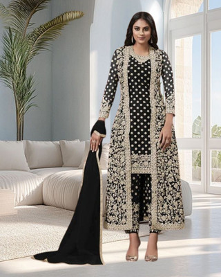 Dealbazaars Corporation Net/Lace Dyed, Embroidered, Embellished, Self Design Kurta with Jacket & Bottom Material