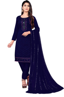 HERE&NOW Chanderi Embroidered Salwar Suit Material