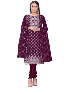 Vraj Textile Cotton Blend Embroidered Kurta & Sharara Fabric