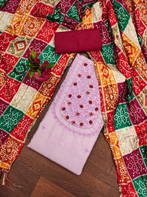 PANZORA Cotton Blend Embroidered Salwar Suit Material