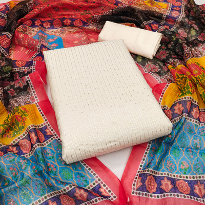 HERE&NOW Chanderi Embroidered Salwar Suit Material