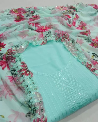 kritanya creation Cotton Blend Embroidered, Embellished, Floral Print Kurta & Churidar Material