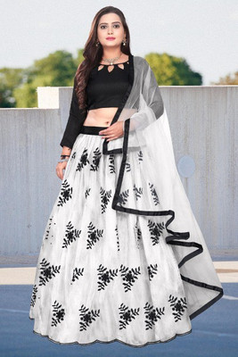 BIPIN ENTERPRISE Self Design Semi Stitched Lehenga Choli(White, Black)