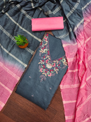 PANZORA Cotton Blend Embroidered Salwar Suit Material