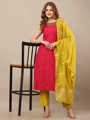 Neemzari Embroidered Kurta, Trouser/Pant & Dupatta Set