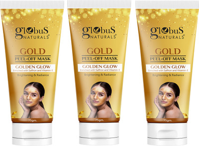 Globus Naturals Gold Peel Off Mask For Golden Glow, Enriched with Saffron & Vitamin-E, Pack of 3(225 g)