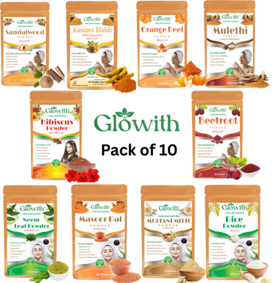 Glowith Organic Face Pack & Skin Care Powder Combo Pack For Acne, Brightening (50G * 10)(500 g)