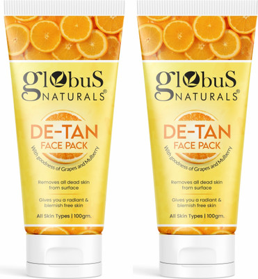Globus Naturals De Tan Face Pack, Tan Removal, Set of 2(200 g)