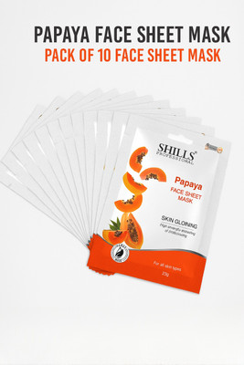 KUSIKA Papaya Face Sheet Mask Pack of 10 | Hydrating, Brightening & Glow Boosting(25 g)