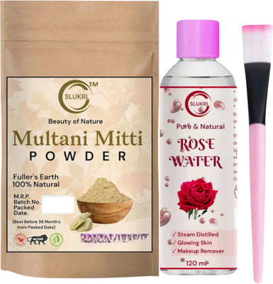 slukrl Combo Rose water Multani Mitti Brush De-Tan Glow with Natural Extracts(320 g)