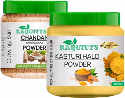RAQUITYS Kasturi Turmeric Powder For Face + Pure Organic Sandalwood Powder For Skin(200 ml)