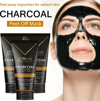 Globus Naturals Activated Charcoal Peel off Mask For Women, Deep Cleansing, Set of 3(300 g)