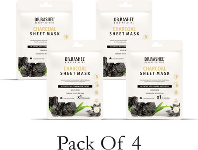 Dr. Rashel CHARCOAL SHEET MASK WITH SERUM THAT CONTROLS OIL, DEEP CLEANSING & PORE CONTROL (PACK OF 4) - 20g*4(80 ml)