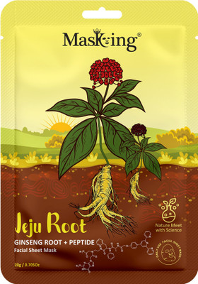 MasKing Jeju Root Facial Sheet Mask Ginseng Root + Peptide , Face Serum Mask, 20Ml each(20 ml)