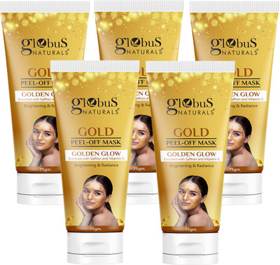 Globus Naturals Gold Peel Off Mask For Golden Glow, Enriched with Saffron & Vitamin-E, Pack of 5(375 g)