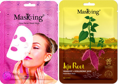 MasKing Jeju Root Yamroot + Hyaluronic and Glow, Facial sheet mask combo gift set(40 ml)