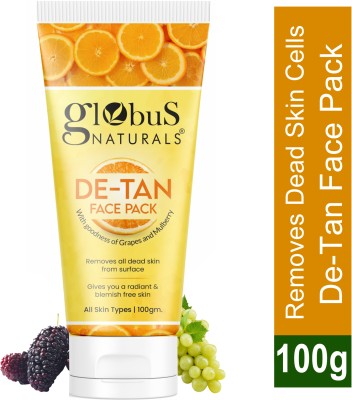 Globus Naturals De-Tan Face Pack with Grapes & Mulberry Extract, Tan Removal, Anti Pollution(100 g)