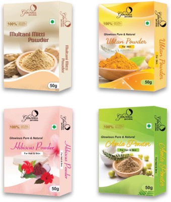 glowious Combo Pack of 4 (Multani Mitti, Amla, Hibiscus & Ubtan Powder) 200gms (50gX4)(200 g)