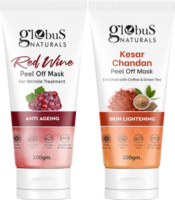 Globus Naturals Radiance & Glow Peel Off Mask Combo - Kesar Chandan & Red Wine Set of 2(100 g)