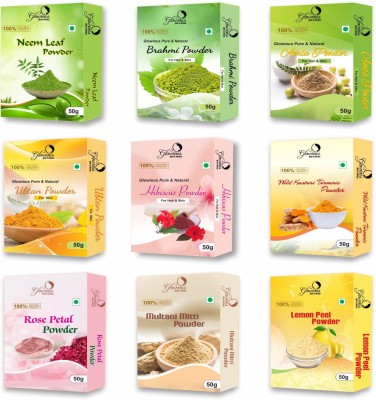 glowious Neem,Rose,Multani Mitti,Kasturi Turmeric,Lemon,Amla,Hibiscus,Ubtan& Brahmi 50gx9(450 g)