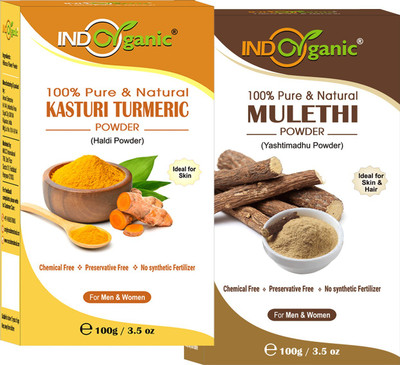 Indo Organic Natural Mulethi and Turmeric/Kasturi Haldi Powder Combo for Face Care 100gm Each(200 g)