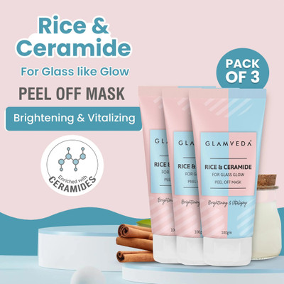 GLAMVEDA Rice & Ceramide Brightening Peel Off Mask ( Pack Of 3 ) | Paraben Free(300 g)