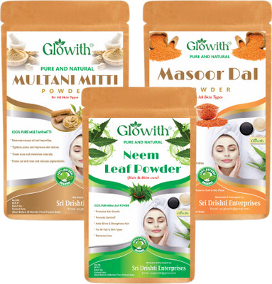 Glowith Natural Multani Mitti, Neem Leaf & Masoor Dal Powder Face Pack for Glowing Skin(300 g)