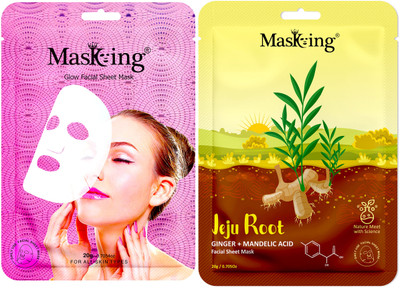 MasKing Jeju Root Ginger + Mandelic and Glow, Facial sheet mask combo gift set(40 ml)