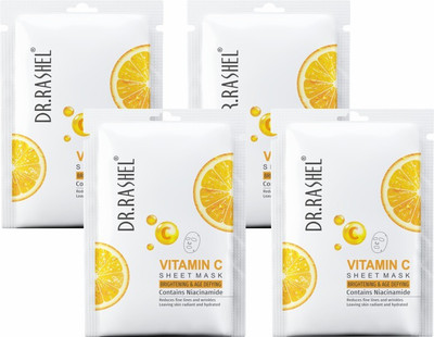 Dr. Rashel VITAMIN C SHEET MASK WITH SERUM CONTAINS NIACINAMIDE WHICH HELPS IN BRIGHTENING & AGE DEFYING(80 ml)