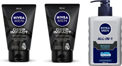 NIVEA F.W. - Deep Impact 100ml -2pcs & All-in-1 OIl Control -150ml (Pack of 3) Face Wash(350 ml)