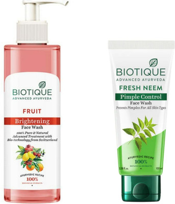 BIOTIQUE Fruit  200ml & Fresh Neem  100ml. Face Wash(300 ml)