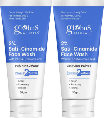 Globus Naturals 2% Sali-Cinamide Enriched with Hyaluronic Acid & Vitamin-E Men & Women All Skin Types Face Wash(100 g)