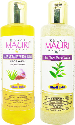Khadi Mauri Aloevera Saffron Tulsi & Tea Tree - Pack of 2 Face Wash(420 ml)
