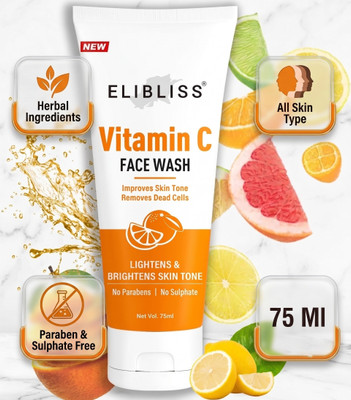 ELIBLISS Vitamin C for Brighten Skin Tone, Face Age Spots Reduce Fine Lines Men & Women All Skin Types Face Wash(75 ml)
