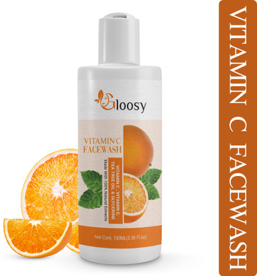 GLOOSY Vitamin C Foaming | Built-In brush | For Brighter Skin (100 ml) Men & Women All Skin Types Face Wash(100 ml)