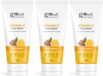 Globus Naturals Anti-Ageing Skin Brightening Vitamin C , Enriched with Peach & Jujube, Skin Illuminating & Tan Removal Formula Face Wash(225 g)