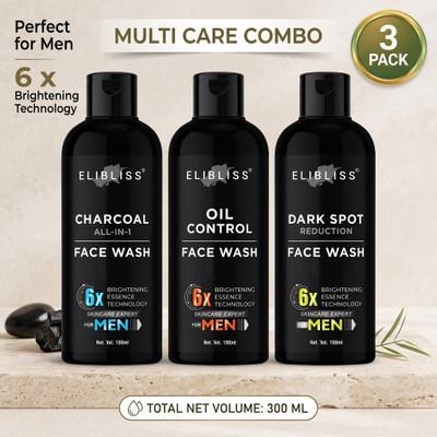 ELIBLISS Men Charcoal with Oil Control & Dark Spot Removal Men All Skin Types Face Wash(300 ml)
