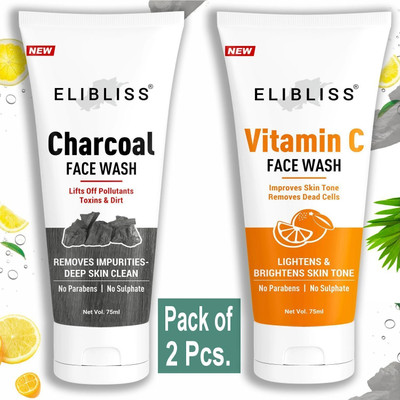ELIBLISS Activated Charcoal Deep Skin Detox And Skin Brightening Vitamin C Men & Women All Skin Types Face Wash(150 ml)