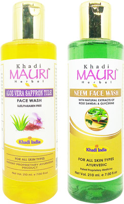 Khadi Mauri Aloevera Saffron Tulsi & Neem - Pack of 2 Face Wash(420 ml)