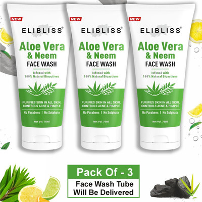 ELIBLISS Aloe Vera & Neem for Sensitive Skin, Dry to Normal Skin, Gently Cleanses  Face Wash(225 ml)