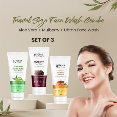 Globus Naturals Face Care Combo -Aloevera , Mulberry , Ubtan Face Wash(225 g)