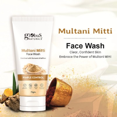 Globus Naturals Multani Mitti Enriched With Turmeric & Saffron, For Pimple Control Face Wash(75 g)