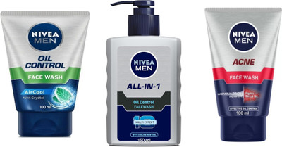 NIVEA F.W. - Oil Control -100ml & All-in-1 Oil Control -150ml & Acne -100ml (Pack of 3) Face Wash(350 ml)