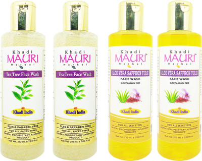 Khadi Mauri Aloevera Saffron Tulsi & Tea Tree  - Pack of 4 Face Wash(840 ml)