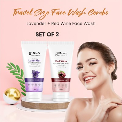 Globus Naturals Face Care Combo- Hydro Boost Lavender, Wrinkle Control Red Wine Face Wash(150 g)