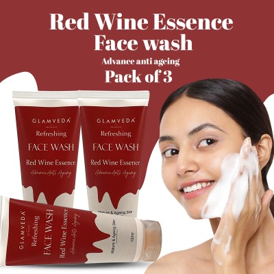 GLAMVEDA Red Wine Advance Anti Ageing SLS & Paraben Free Pack Of 3  Face Wash(300 ml)