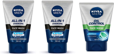 NIVEA F.W. 100ml - All-in-1 Charcoal - 2pcs & Oil Control (Pack of 3 Face Wash(300 ml)