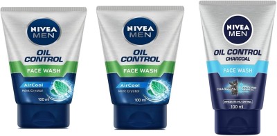 NIVEA F.W. 100ml - Oil Control - 2pcs & Oil Control Charcaol (Pack of 3) Face Wash(300 ml)